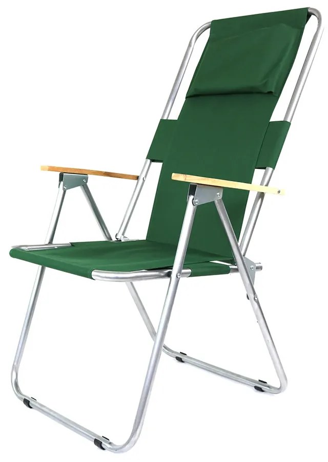 Scaun camping pliant cu cotiere si perna, structura metalica, verde