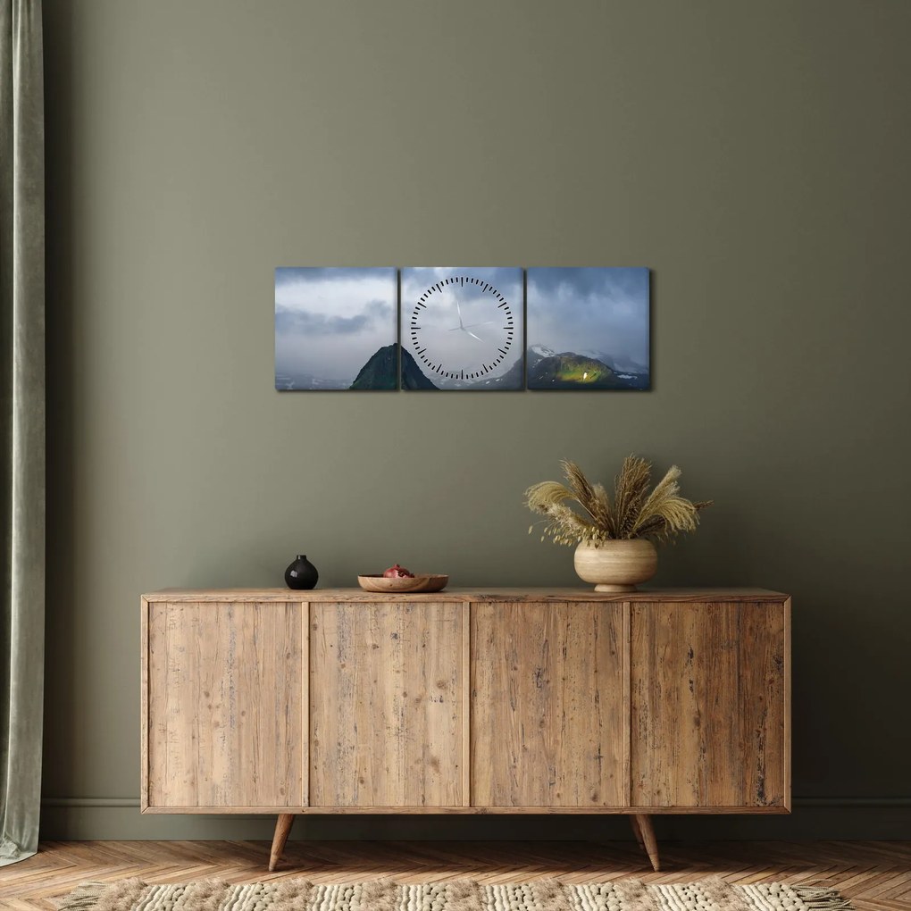 Tablou cu munți (cu ceas) (90x30 cm)