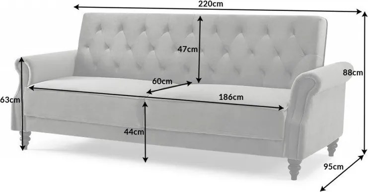 Canapea extensibila design Chesterfield, Maison Belle Affaire 220cm, gri