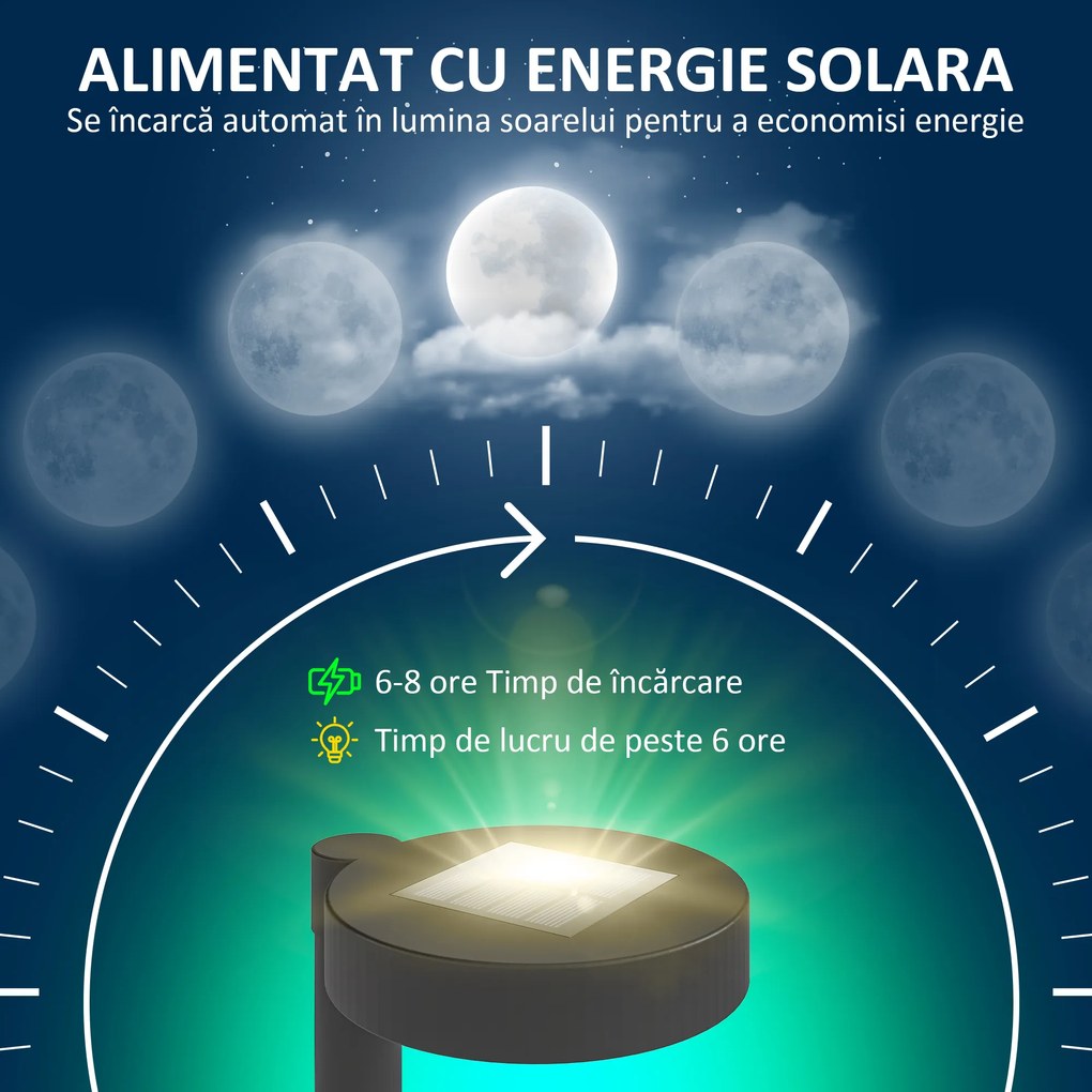Outsunny Set 8 Lămpi de Exterior cu Energie Solară și Iluminare LED Negru | Aosom Romania