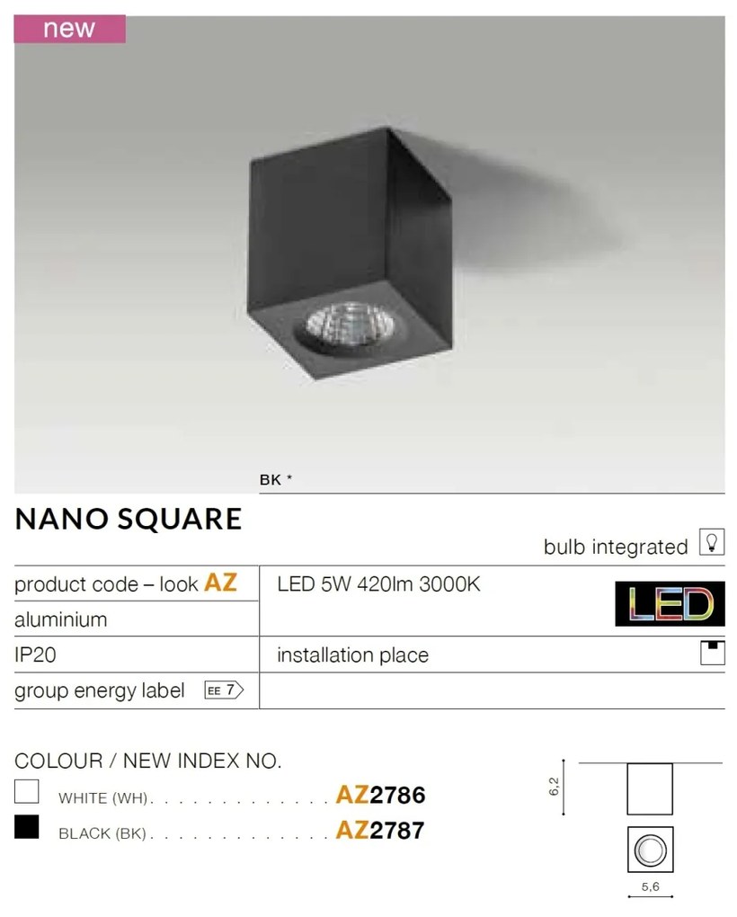 Mini Spot LED aplicat tavan/plafon NANO SQUARE negru