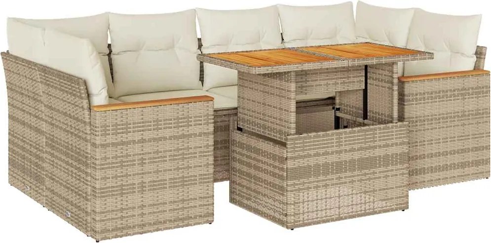 vidaXL Set canapele grădină cu perne 6 piese bej poliratan/lemn acacia