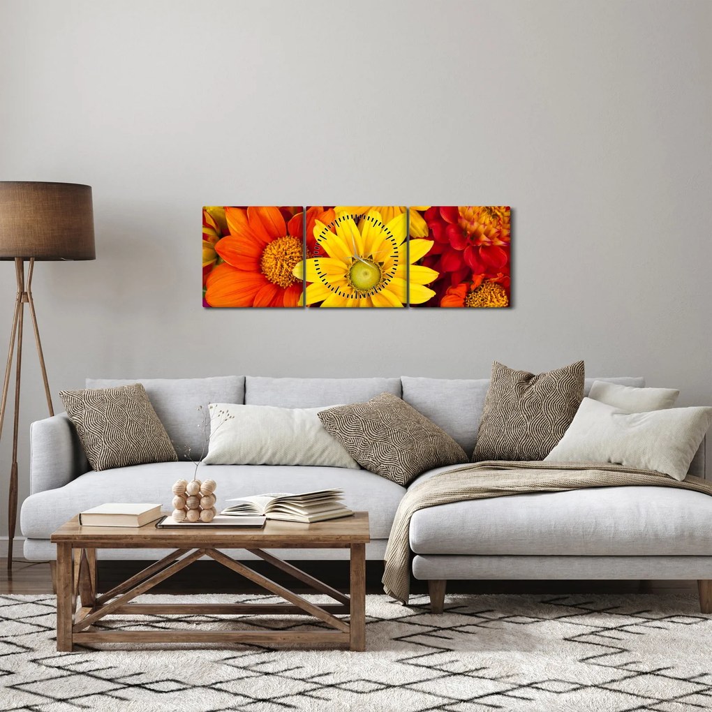 Tablou cu floare (cu ceas) (90x30 cm)