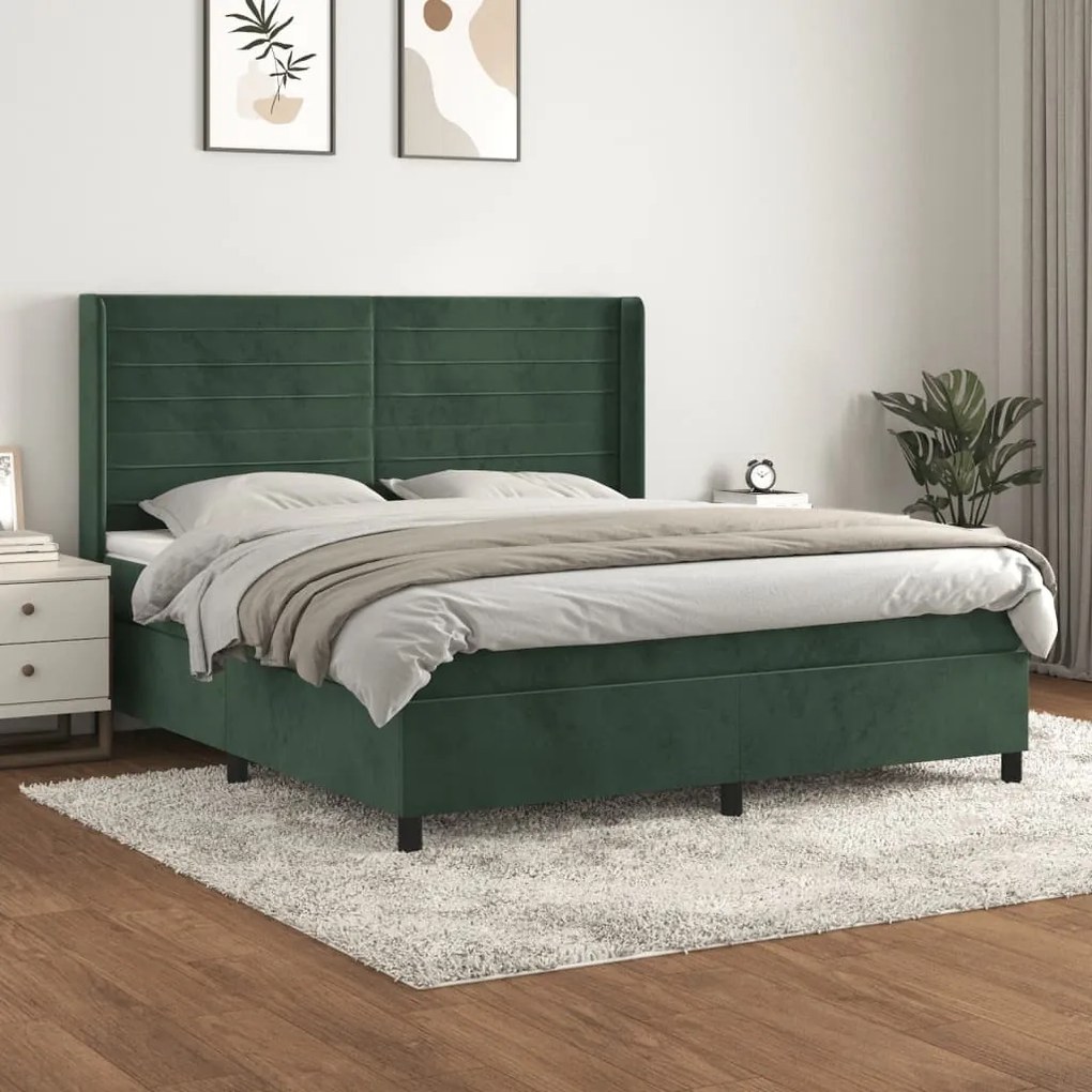 3132756 vidaXL Pat box spring cu saltea, verde închis, 180x200 cm, catifea