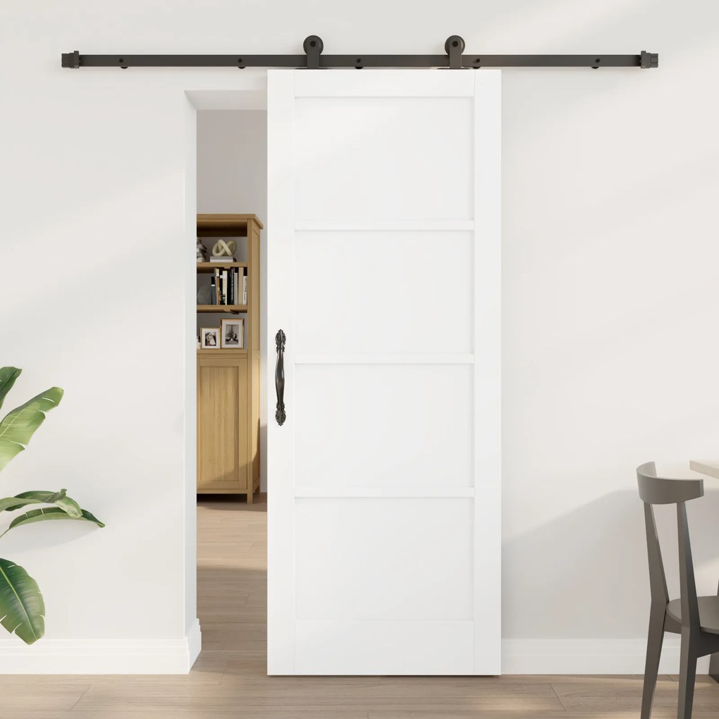 Ușa glisantă vidaXL cu set hardware alb 78x202 cm din lemn masiv de pin