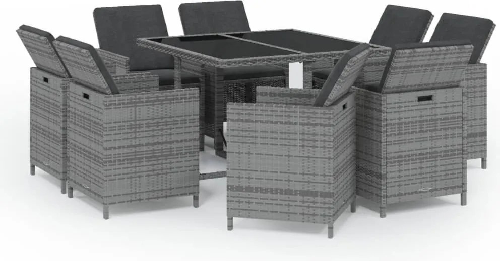 vidaXL Set mobilier grădină cu perne, 9 piese, gri, poliratan