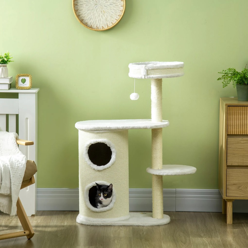PawHut Ansamblu pentru Pisici 100cm, Stâlp Sisal, Căsuță și Platforme, Crem | Aosom Romania