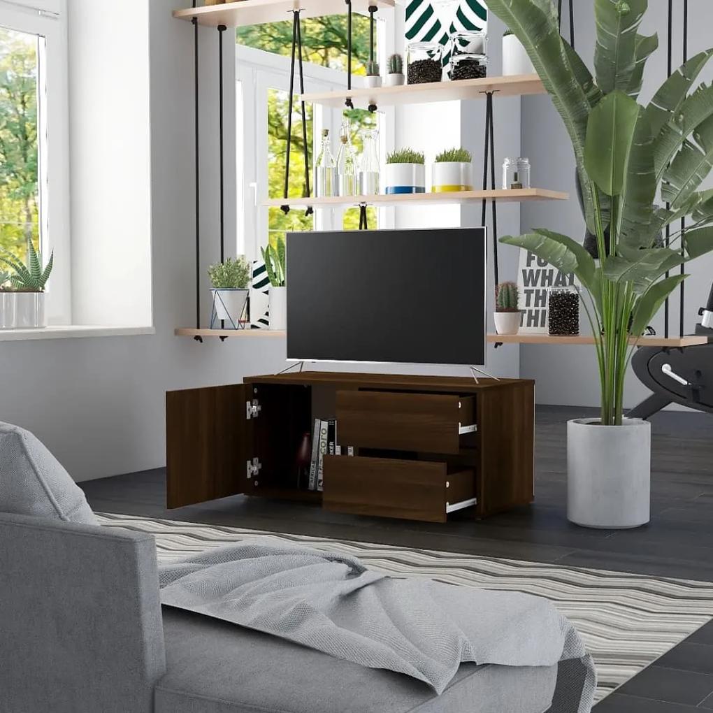 Comoda TV, stejar maro, 80x34x36 cm, lemn prelucrat