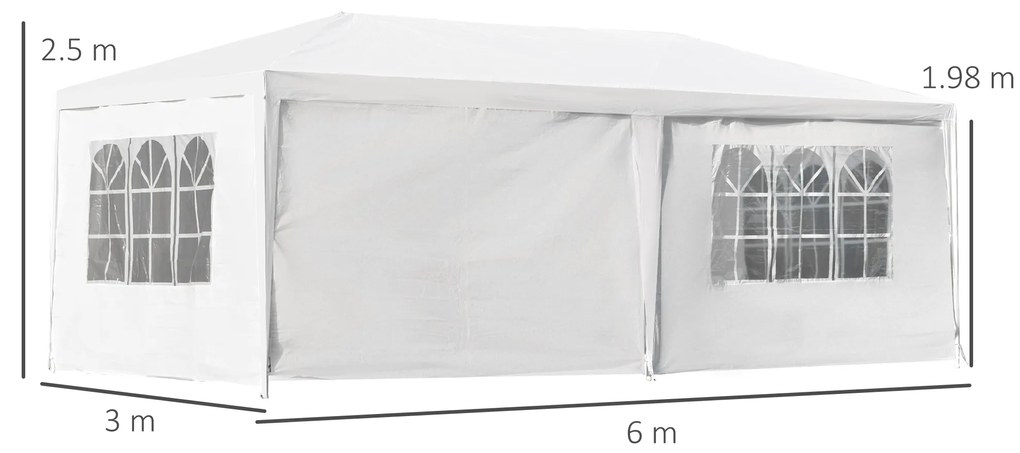 Cort pentru Foisor Outsunny 6x3m cu Pereti Laterali Detasabili, Usi si Ferestre, Metal, Alb | AOSOM RO