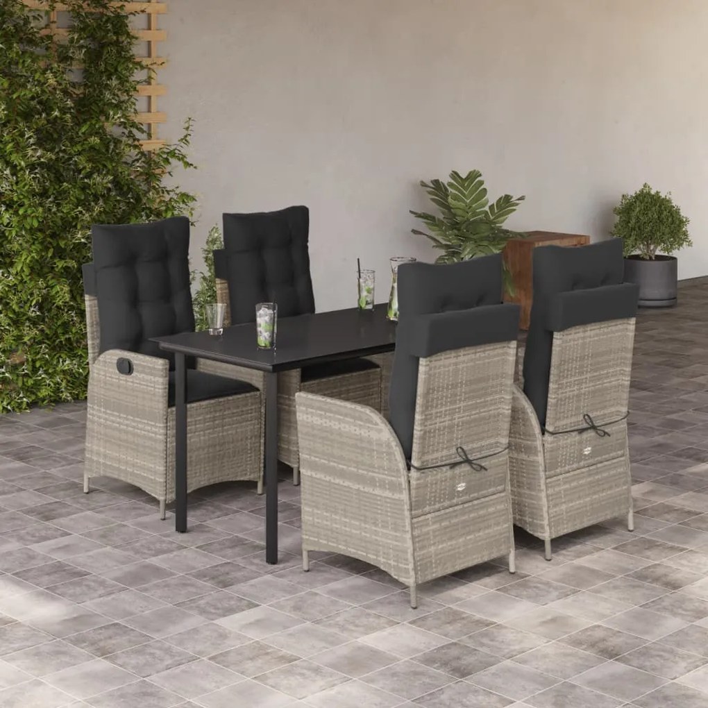 vidaXL Set mobilier de grădină cu perne, 5 piese gri deschis poliratan