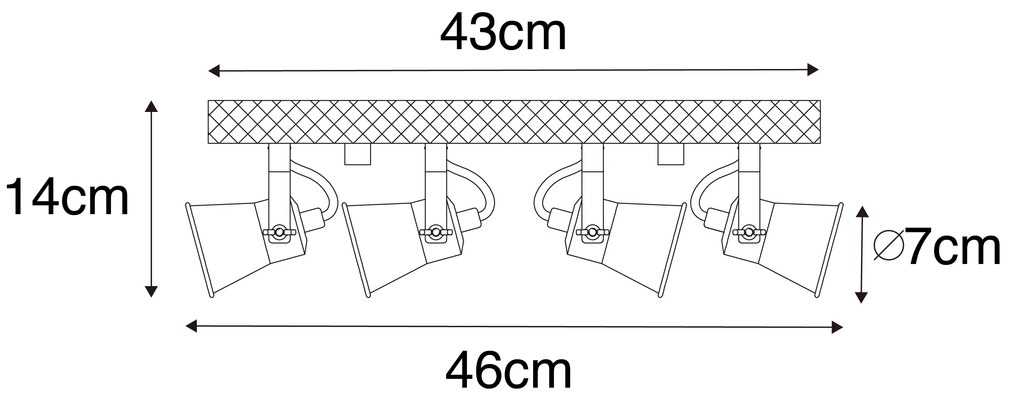 Spotlight rustic negru cu lemn 4 lumini reglabile - Jelle