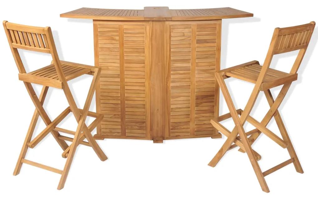 43805 vidaXL Set de bar cu scaune pliabile, 3 piese, lemn masiv de tec