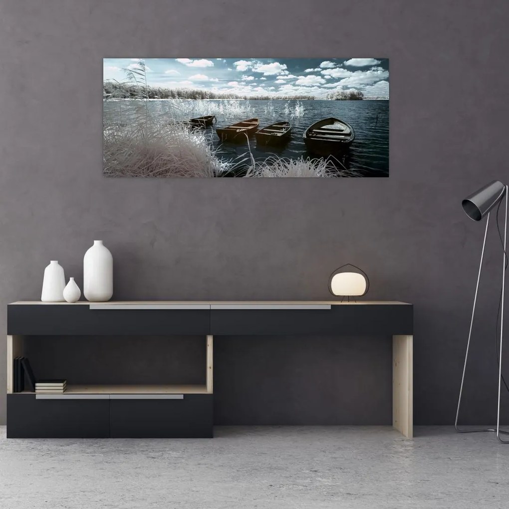 Tablou - Bărci de lemn pe lac (120x50 cm)
