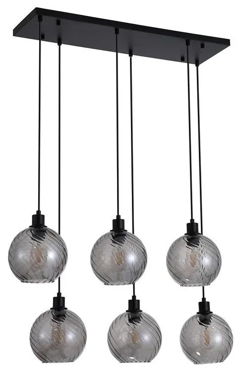 Lustra cu 6 pendule metal negru, sticla fumurie Radiance