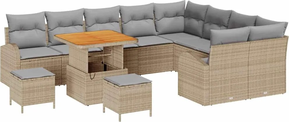 vidaXL Set de canapele pentru grădină cu pernă 12 pcs Bej poliratan