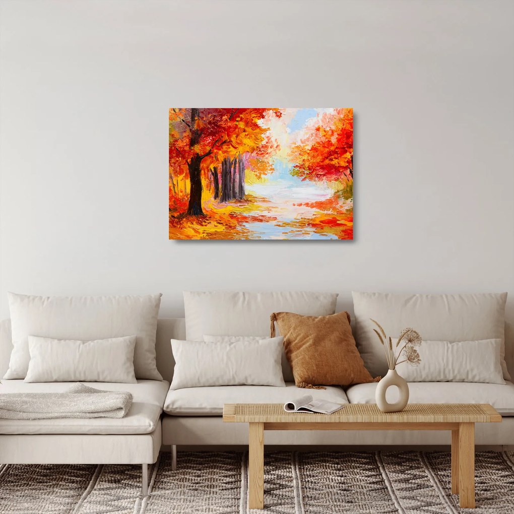 Tablou pe sticlă - Pictura, toamna colorată (70x50 cm)