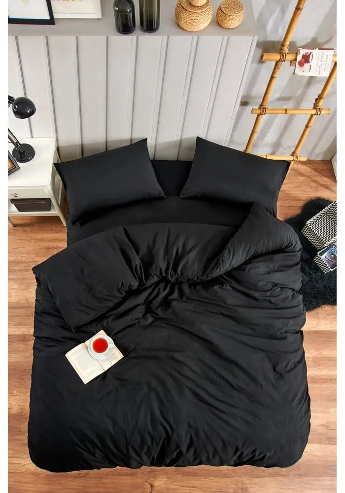 Lenjerie de pat neagră pentru pat de o persoană, extinsă cu cearceaf inclus, cu 3 piese 160x220 cm Classic – Mila Home