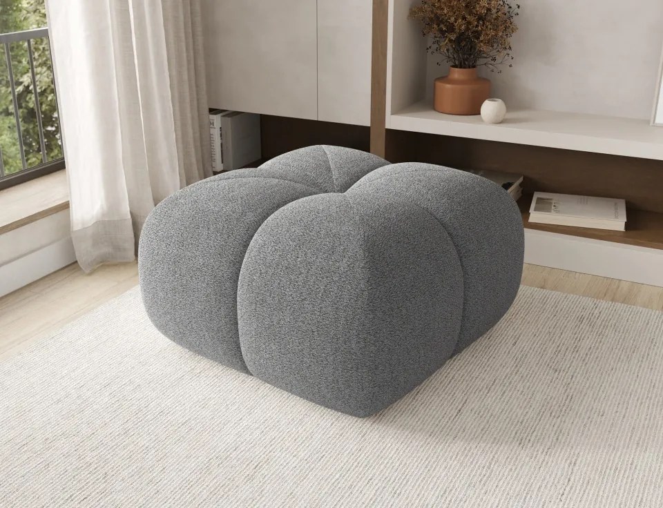 Puf Tapitat Covio 85x85x52 cm, gri Bouclé – Royal 04