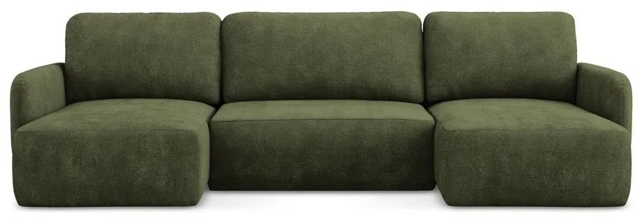 Colțar verde extensibil/cu spațiu de depozitare cu tapițerie din chenille (în formă de "U") Lilo – Makamii