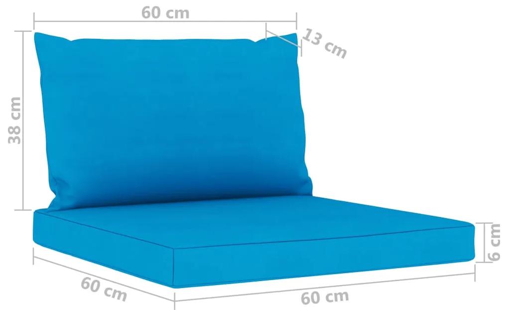 Set mobilier de gradina, 6 piese, cu perne albastru deschis Albastru deschis, colt + 2x mijloc + 2x suport pentru picioare + masa, 1