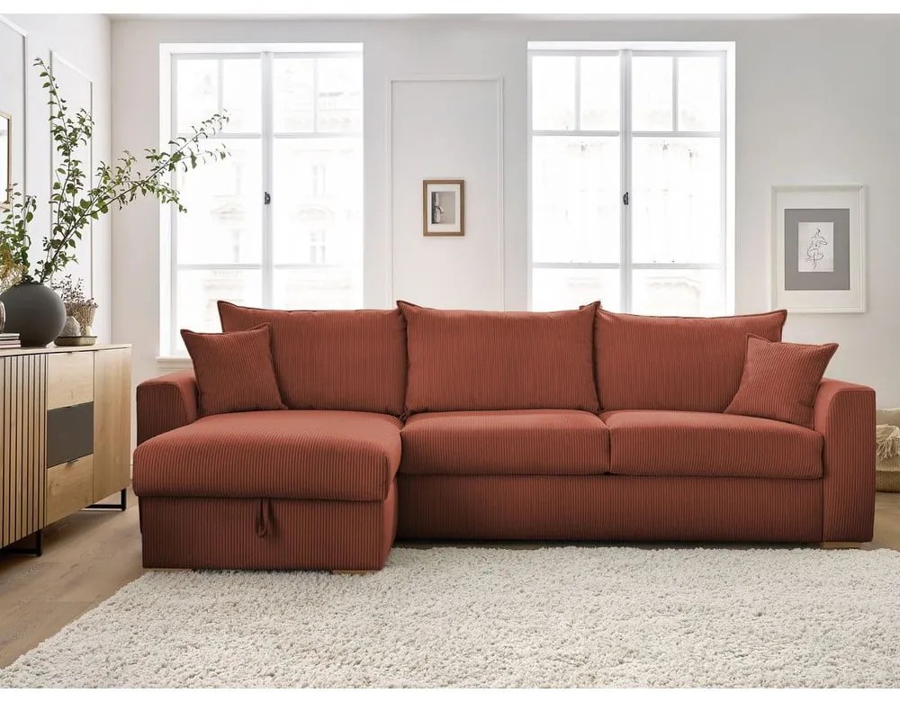 Colțar cărămiziu extensibil cu tapițerie din catifea reiată (cu colț variabil) Augustin – Bobochic Paris