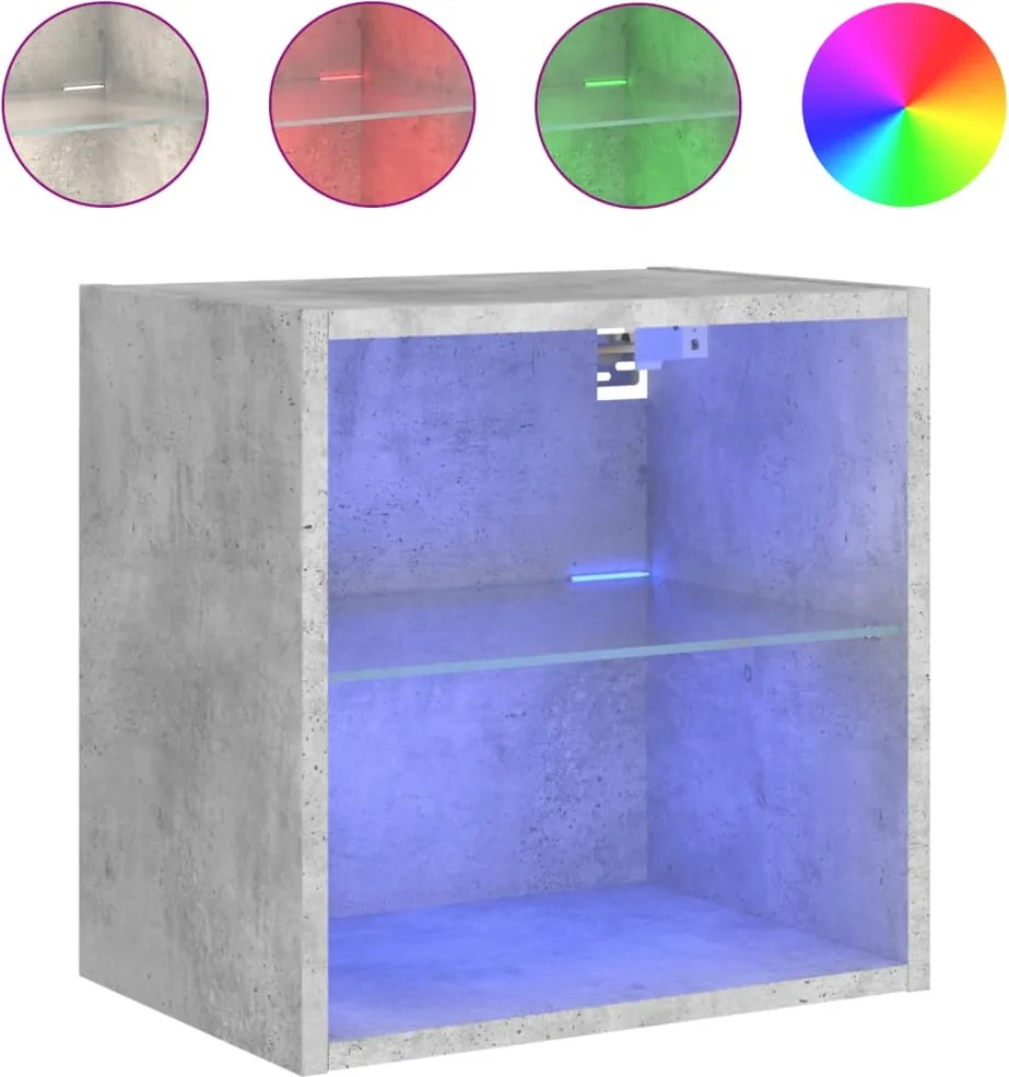 vidaXL Noptieră cu lumini LED montată pe perete, gri beton