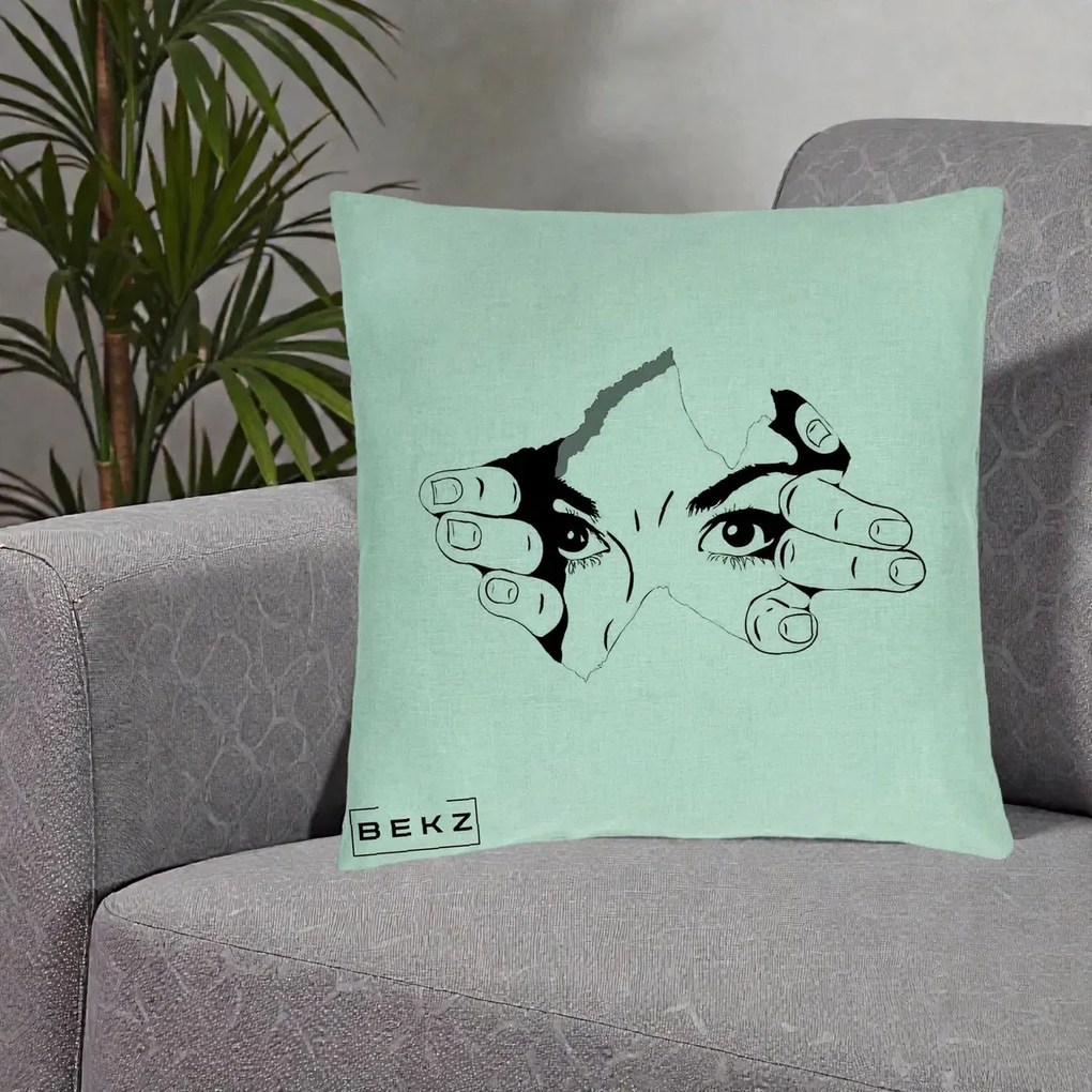 Perna Decorativa Ochi care Rup Suprafata, 40x40 cm, Verde Menta, Husa Detasabila, Perna Inclusa, BEKZ®