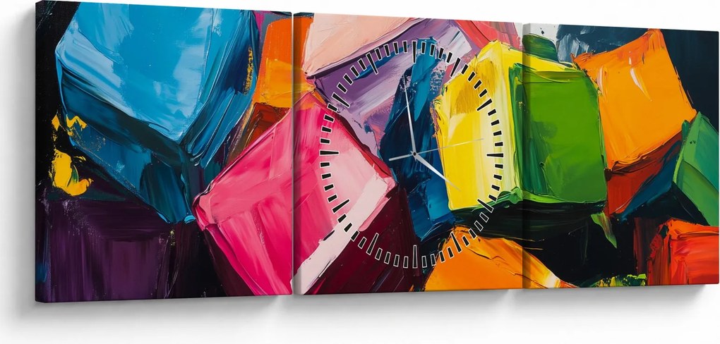 Tablou - Cuburi colorate (cu ceas) (90x30 cm)
