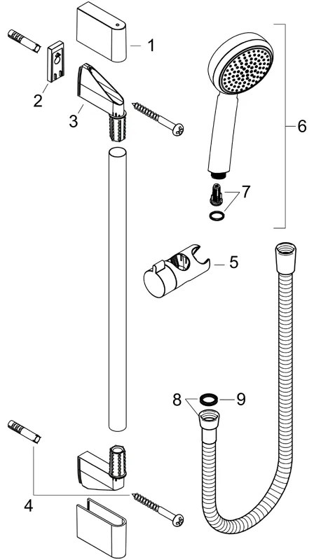 Set de dus cu bara 65 cm Hansgrohe, Crometta 100, para si furtun, crom