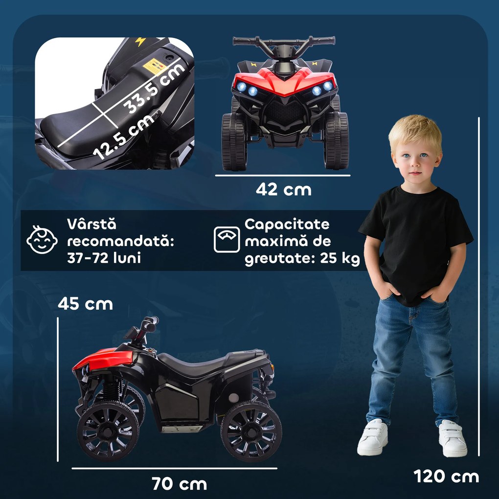 AIYAPLAY ATV 6V pentru Copii, Mașinuță Electrică cu 4 Roți cu Muzică și Faruri LED, pentru Vârstele 3-8 Ani, Băieți și Fete, Roșu | Aosom Romania