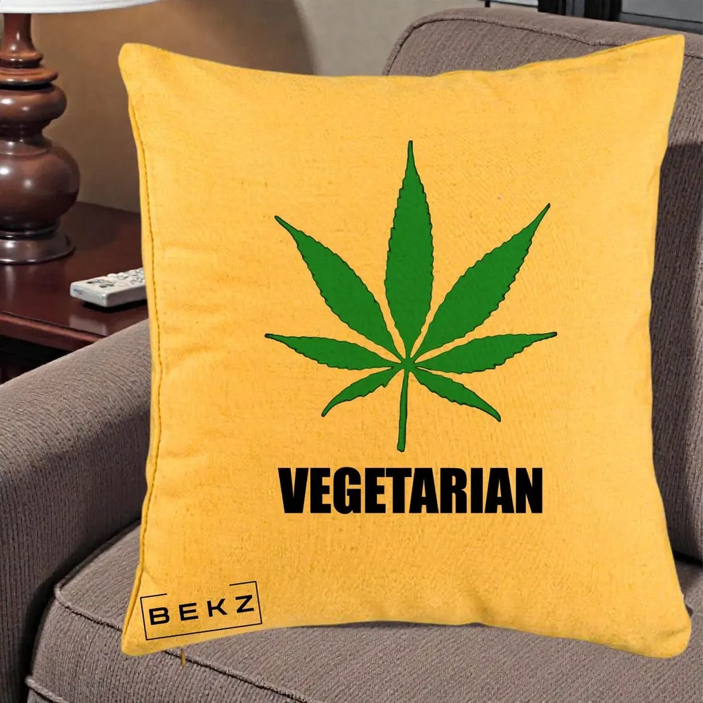 Perna Decorativa Vegetarian cu Frunza, 40x40 cm, Galben, Husa Detasabila, Perna Inclusa, BEKZ®