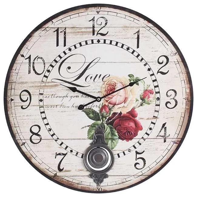 Ceas de perete din lemn Romantic Roses cu pendul D-58 cm