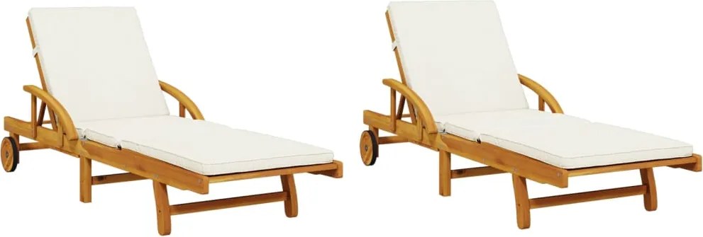 vidaXL Șezlonguri 2 buc. cu perne 200x68x83 cm lemn masiv de acacia