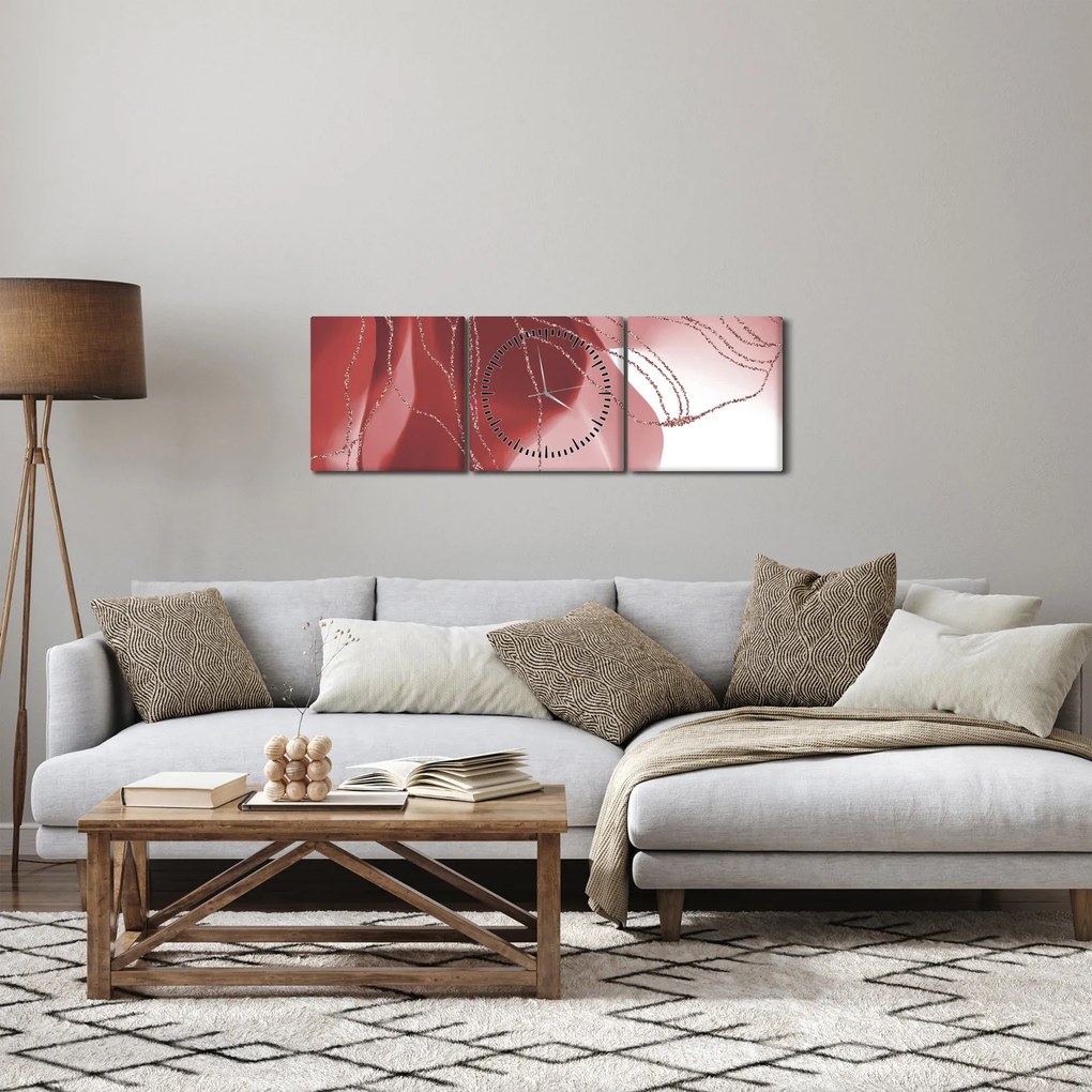 Tablou - Floare abstractă roșie N⁰1 (cu ceas) (90x30 cm)