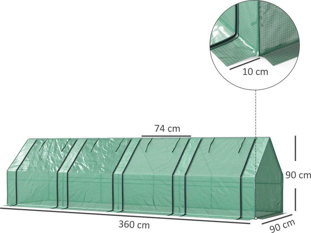 Outsunny Mini Seră Portable Tunel pentru Creșterea Plantelor și Florilor cu Uși Rulabile cu Fermoar, Verde | Aosom Romania