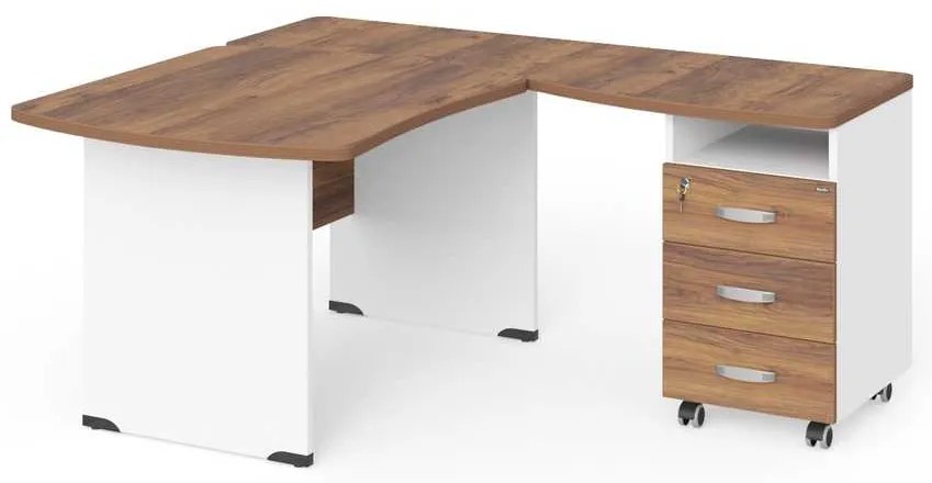 Statie de lucru de colt Manager 140 x 160 cm, dreapta, nuca warmia / alb