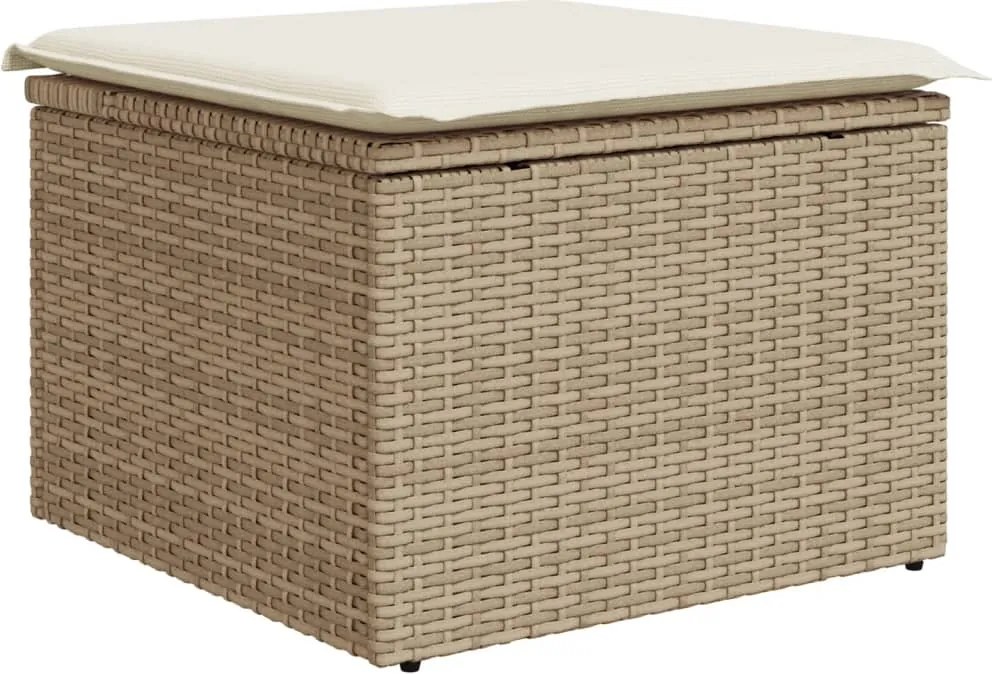 vidaXL Taburet de grădină cu pernă, bej, 55x55x37 cm, poliratan