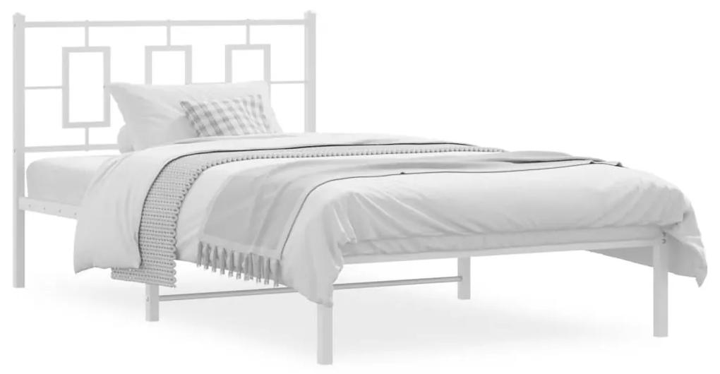 374286 vidaXL Cadru de pat din metal cu tăblie, alb, 107x203 cm