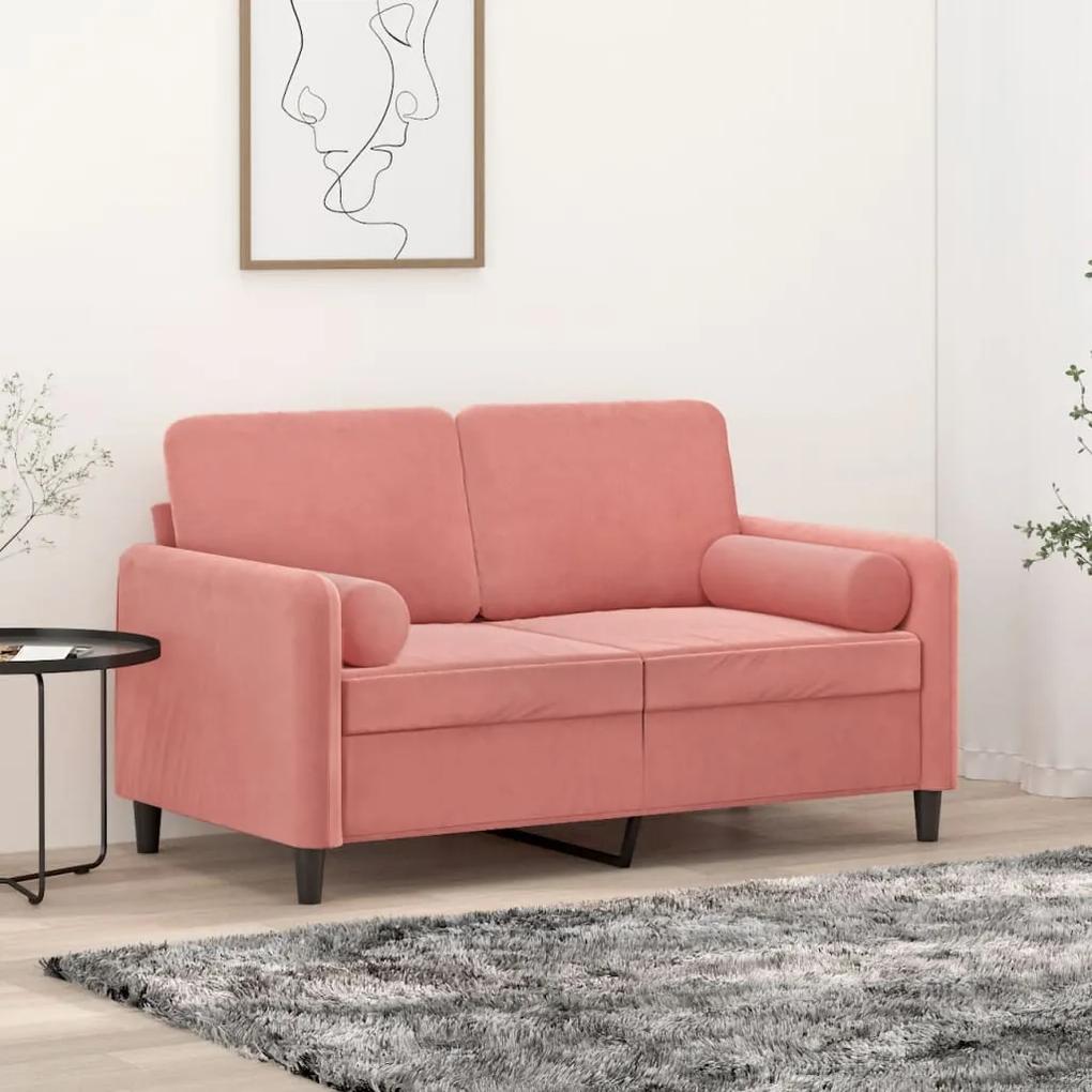 3153084 vidaXL Canapea cu 2 locuri cu perne&pernuțe, roz, 120 cm, catifea