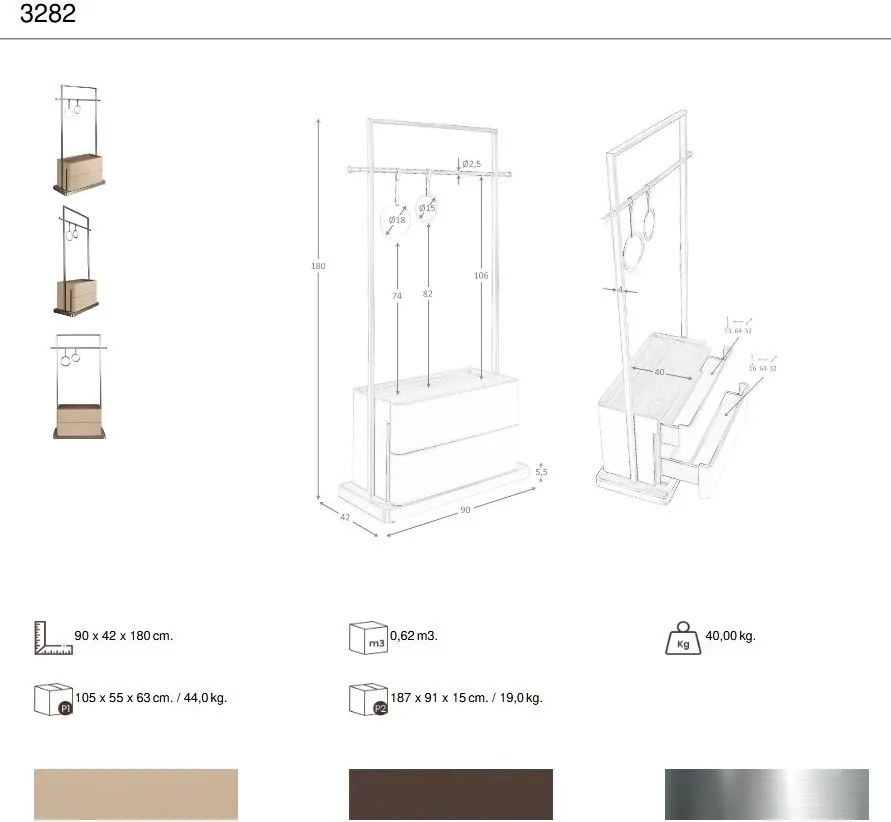 Suport pentru haine bara cu inele si sertare Coat Rack