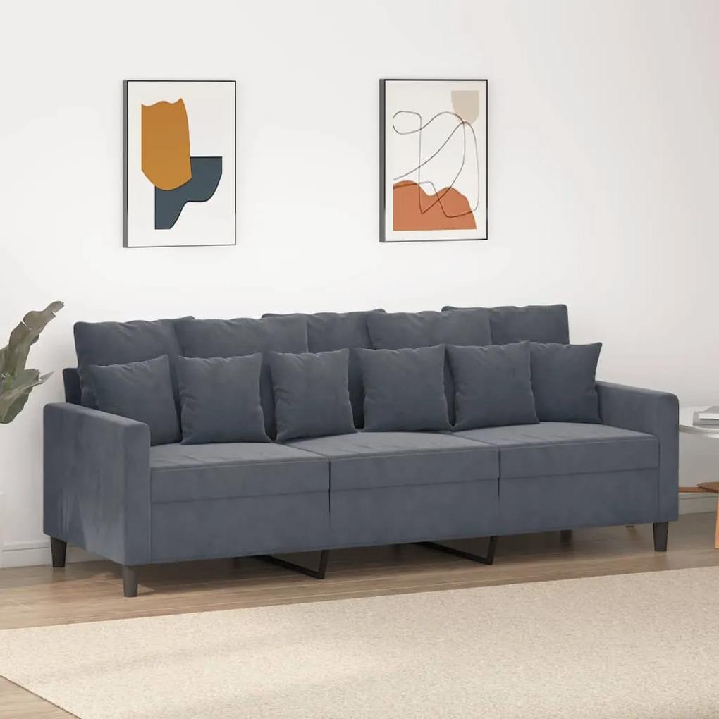 Canapea cu 3 locuri, gri inchis, 180 cm, material catifea