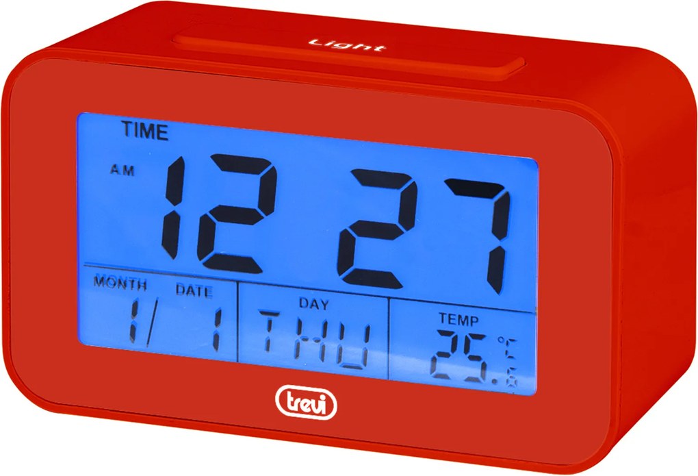 Ceas desteptator cu LCD SLD 3P50, termometru, calendar, rosu, Trevi