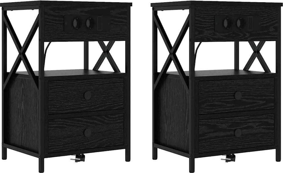 vidaXL Dulap de noapte cu sertar 2 pcs Stejar Negru 40 x 31 x 60 cm