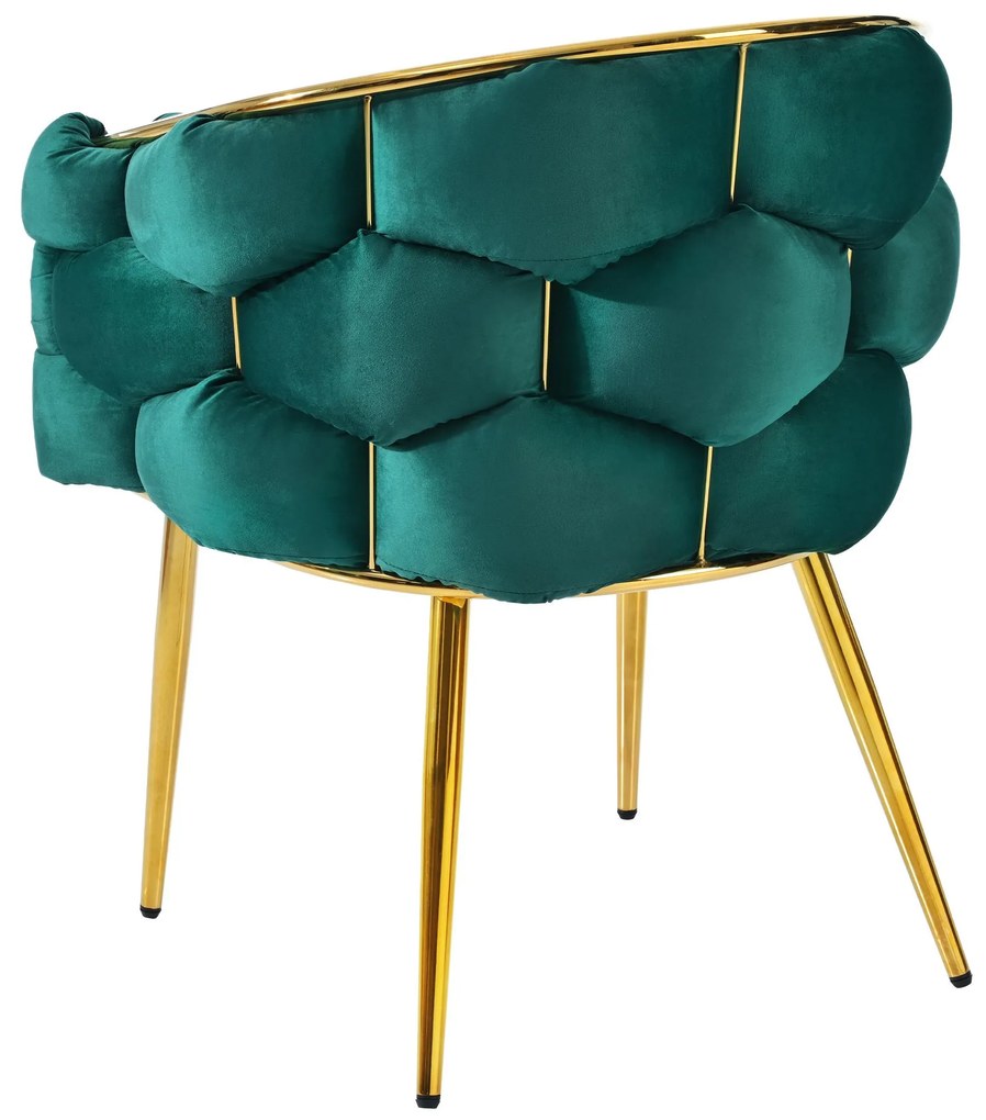 Scaun de lux din catifea, scaun de prânz cu picioare din fier auriu, suporturi frontale reglabile și spătar confortabil, 50×47×80 cm, Verde Închis