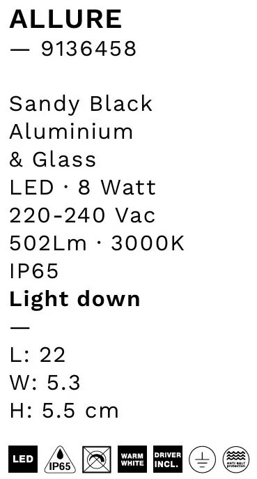 Aplica perete exterior LED IP65 ALLURE negru