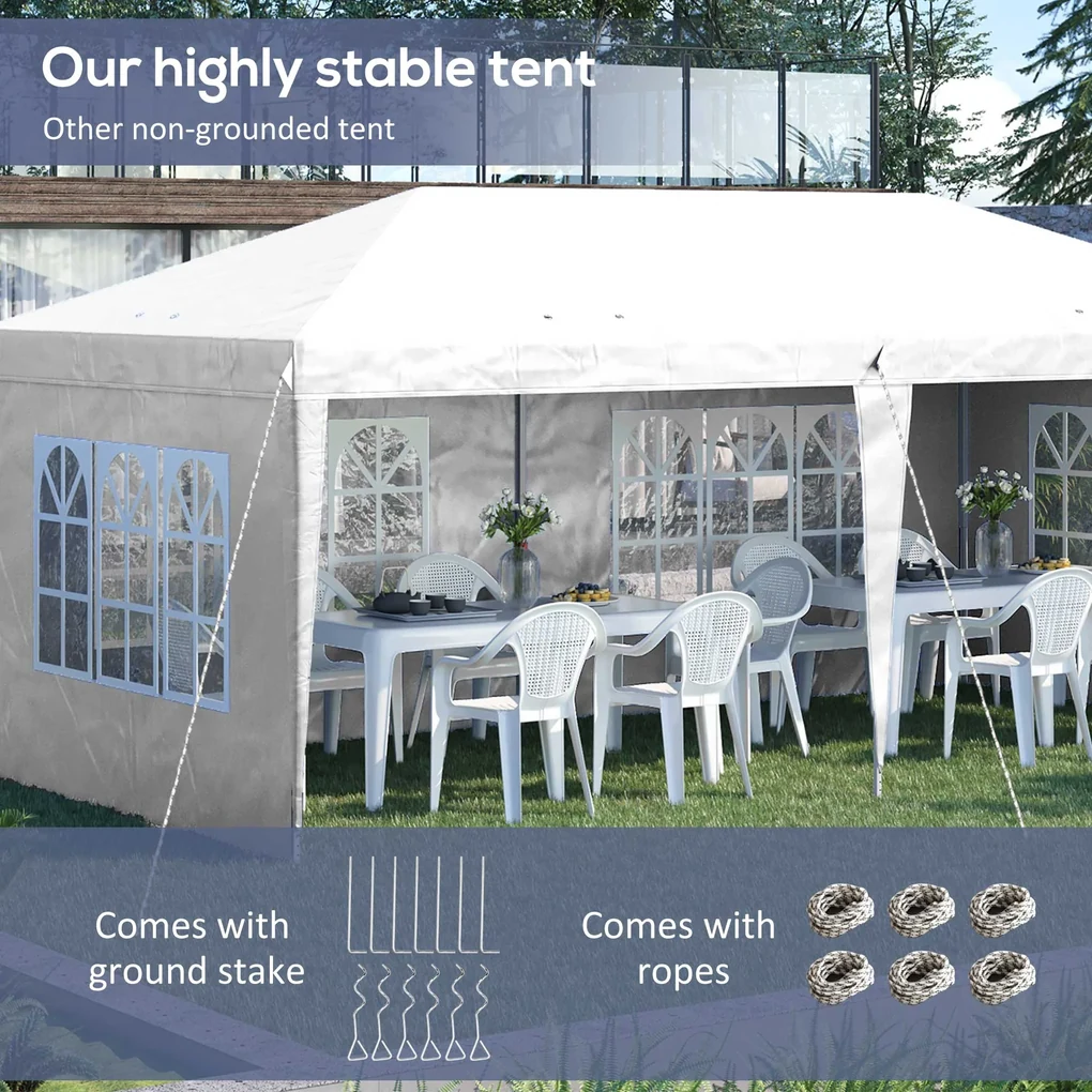 Outsunny Foisor de gradina cu ferestre, inaltime reglabila cu pereti detasabili, 585x295x270cm alb | AOSOM RO