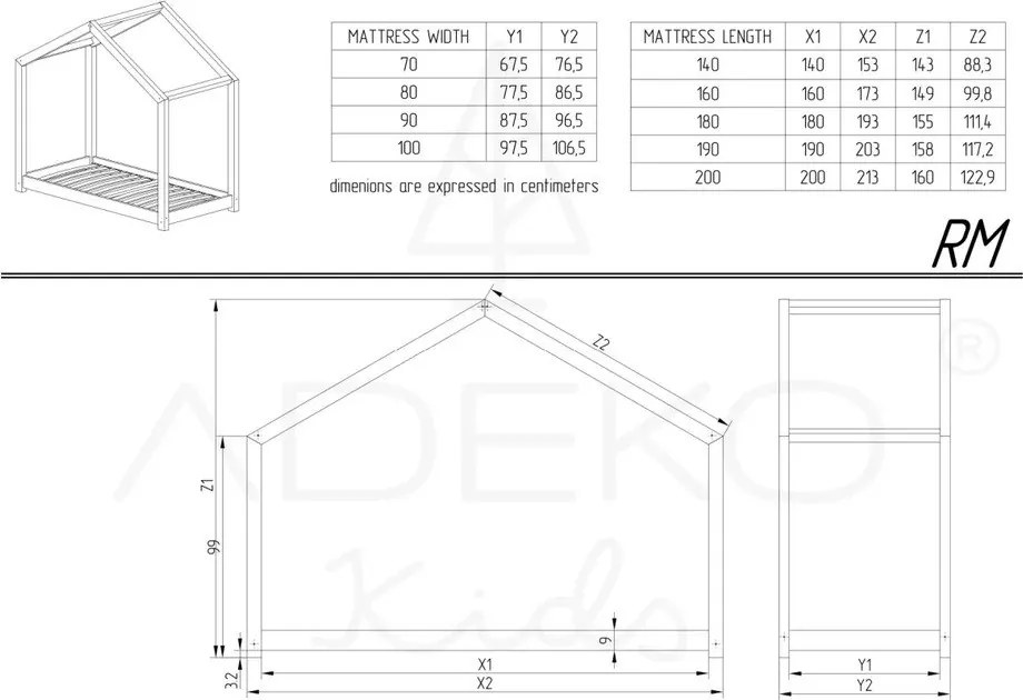 Pat pentru copii în culoare naturală de tip casă/cu extensie suplimentară cu spațiu de depozitare cu somieră 80x200 cm RM – Adeko