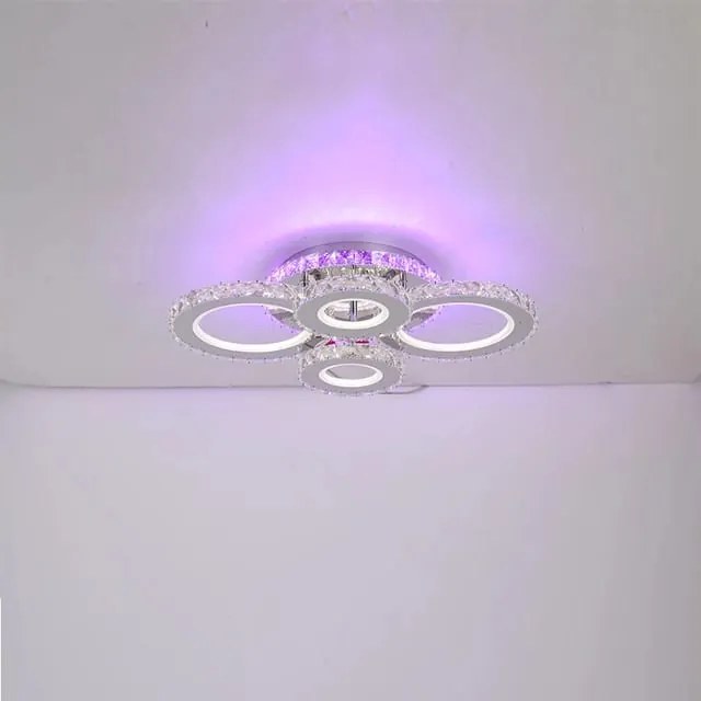 Lustra LED Cu Telecomanda, Cristal, 4 cercuri, Cromat , 140W, RGB,