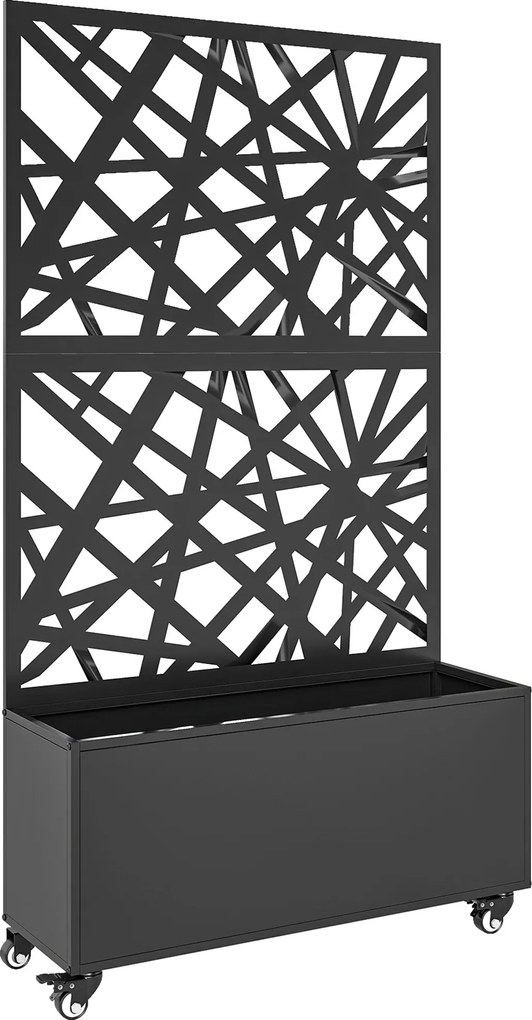 Outsunny Jardinieră pentru Grădină cu Roți și Grilaj, Jardinieră pentru Exterior cu Găuri de Drenaj din Metal, pentru Flori și Legume, pentru Grădină și Balcon, 90x30x160 cm, Negru | Aosom Romania