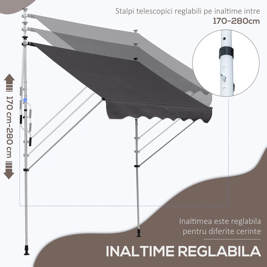 Outsunny Copertina cu Manivela, Cadru Telescopic si Unghi Reglabil | Aosom Romania